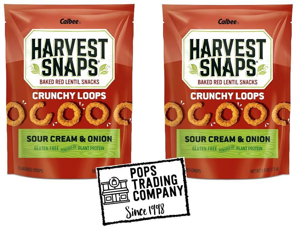 POPS TRADING COMPANY Since 1998 Baked Red Lentil Snack Sour Cream Onion WRecipe Card 2 Pack 2.5 ounce