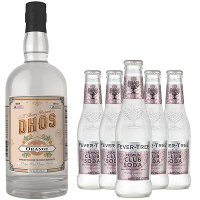 Dhos Handcrafted Non-Alcoholic Orange w 5 Pack Fever Tree Club Soda - Keto-Friendly, Zero Sugar, Zero Calories, Zero Proof - 750 ML - Perfect for Mocktails - Made in USA