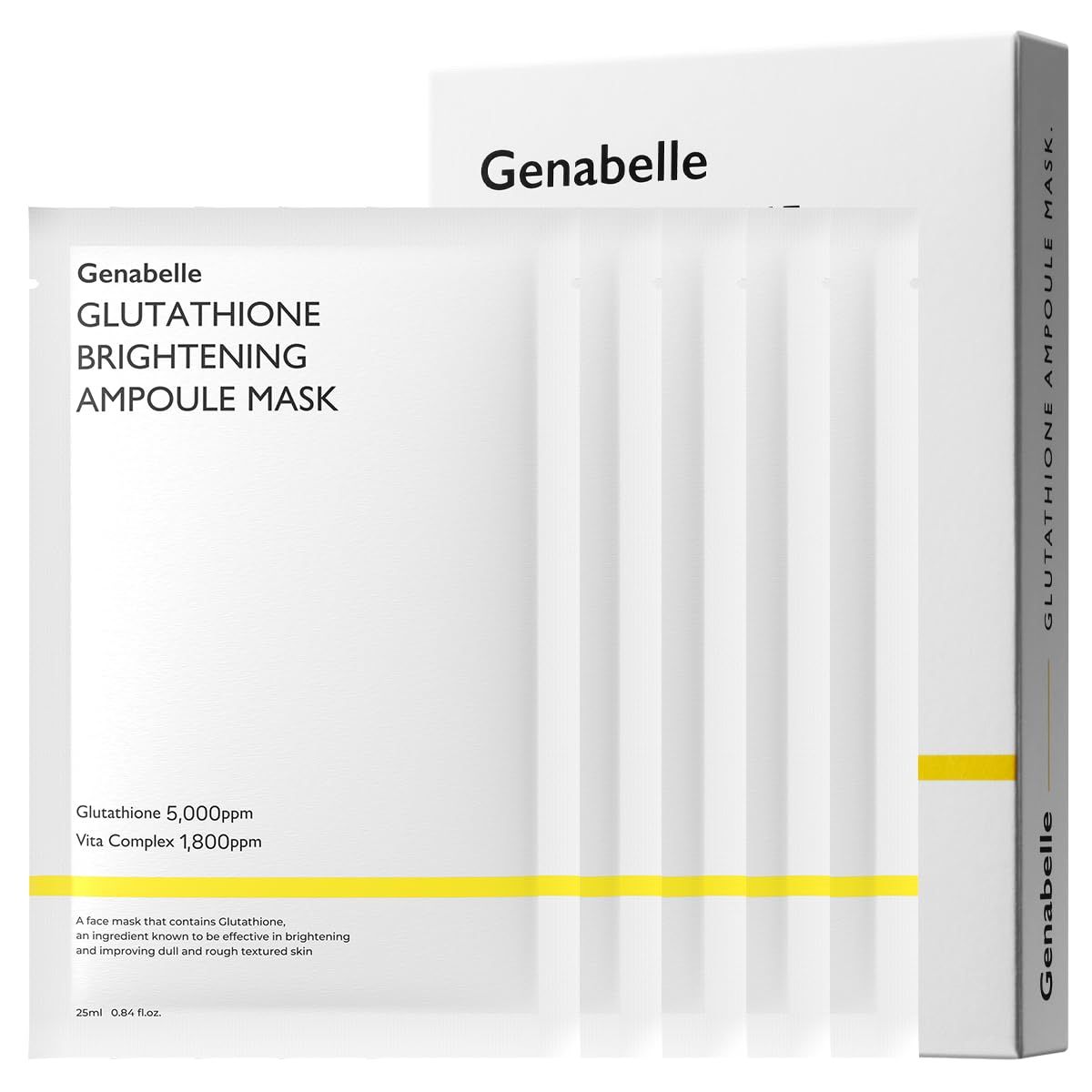 Genabelle Glutathione Brightening Ampoule Mask - Lightweight, Intensive Brightening Mask Sheet 5pcs