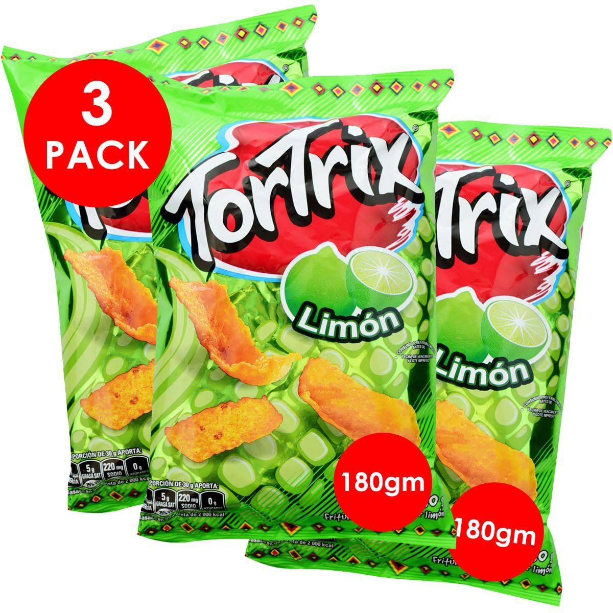 Charloo Tortrix Guatemala Limon FREE Surprise! - Tortrix de Guatemala Limon 180gm - International Tortilla Chips - Tortrix Limon Grande Lemon Big Bag Tortrix Chips Tortrix Corn Chips Limon 3 Pcs