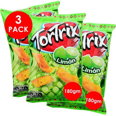 Charloo Tortrix Guatemala Limon FREE Surprise! - Tortrix de Guatemala Limon 180gm - International Tortilla Chips - Tortrix Limon Grande Lemon Big Bag Tortrix Chips Tortrix Corn Chips Limon 3 Pcs