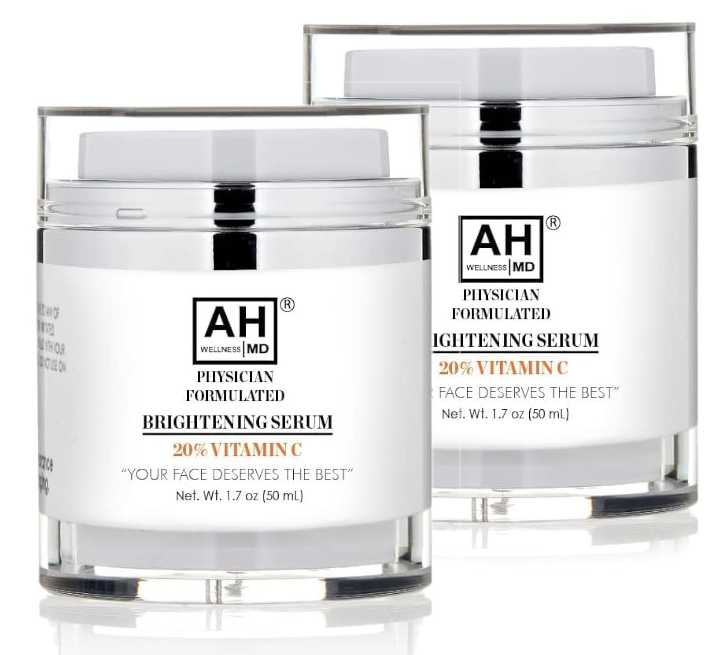 AHWellnessMD Vitamin C Face Serum wHyaluronic Acid - Anti Aging Serum Vitamin E, Aloe - Brightening Serum for Sensitive Skin Dark Spots, Uneven Skin Tone Eye Area Fine Lines Wrinkles 1.7oz (2-Pack)