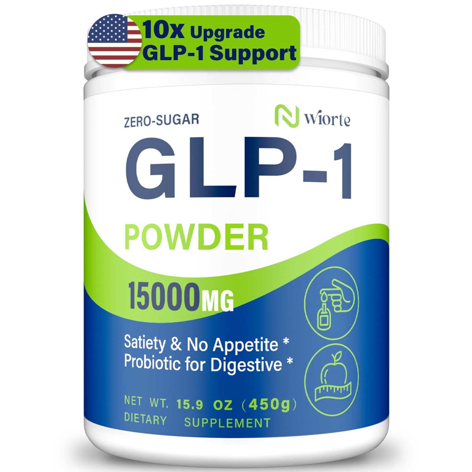 GLP-1, GLP-1 Supplement for Women Men, 15,000mg Natural GLP 1 Powder with Akkermansia Probiotic, High Fiber for Digestive Gut, Metabolism, Energy, GLP1 Support, 10x Upgrade GLP-1 Levels, 0 Sugar