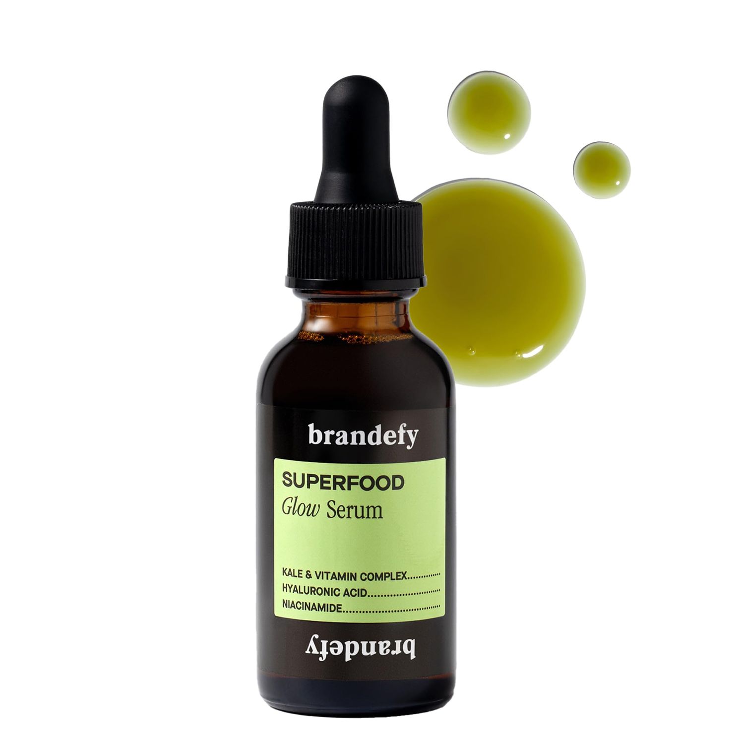 Brandefy Superfood Glow Serum - Kale Vitamin Complex, Hyaluronic Acid, Niacinamide - Hydrating, Antioxidant Serum for Radiant Skin, Made in the Canada (1 Fl Oz)