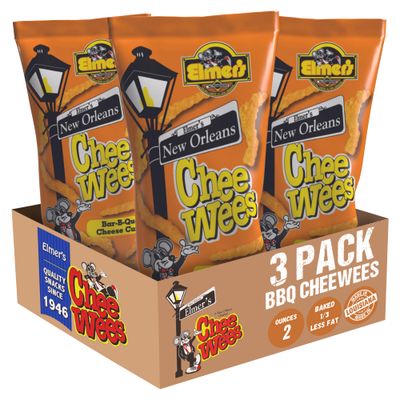 Elmer&#39;s New Orleans Chee-wee&#39;s, Authentic NOLA BBQ Flavor, Irresistible Crunchy Snack Delight 2 oz Bags, Pack of 3
