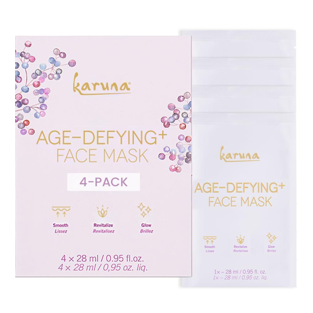 Karuna Skin - Age-Defying Face Masks for Dry, Mature Skin, Rejuvenating Nourishing Sheet Masks Skincare Essential, Facial Mask with Elderberry, Calendula Wild Yam, 4 Sheets per Pack