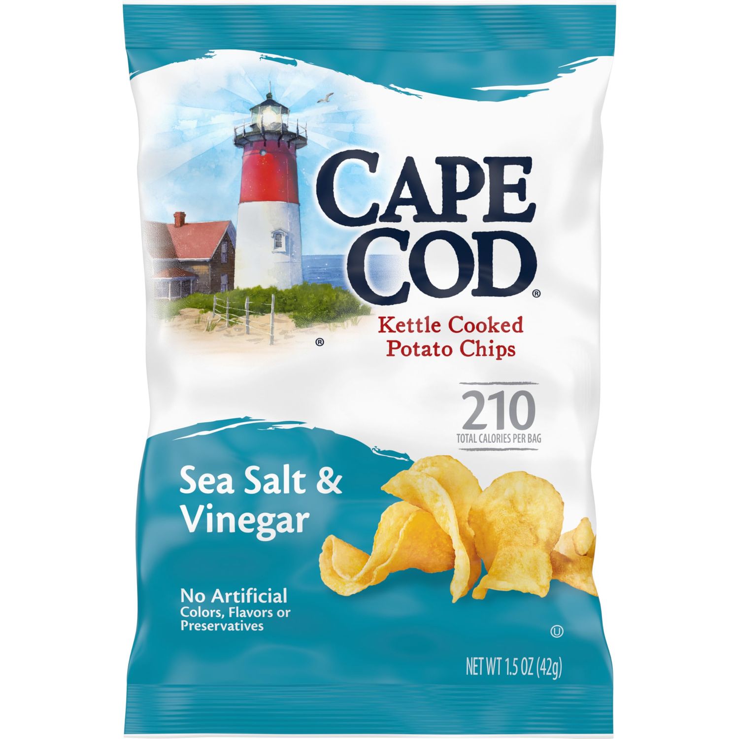 Cape Cod Potato Chips, Sea Salt and Vinegar Kettle Cooked Chips, Snack Bags 1.5 Ounce (Pack of 56)
