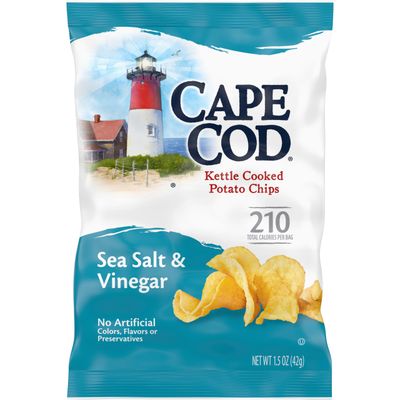 Cape Cod Potato Chips, Sea Salt and Vinegar Kettle Cooked Chips, Snack Bags 1.5 Ounce (Pack of 56)