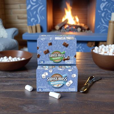 Swis Hot Cocoa Mix Bundle: 50 Count Marshmallow 24 Sugar-Free Packets bundle with Vallary Spoon Perfect for Cozy Moments (Pack of 2) Hot Chocolate, Hot Cocoa
