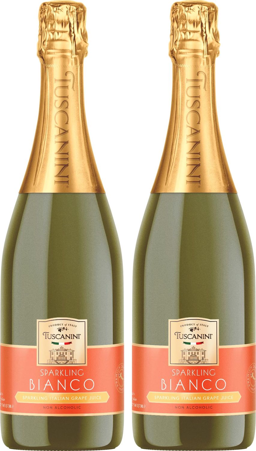 Tuscanini Sparkling Bianco Grape Juice, 25.4oz (2 Pack) Non-Alcoholic Celebration Drink Festive Mushroom Cork Refreshing Elegant Sparkling Grape Juice Perfect for Holidays, Weddings Special Occasions