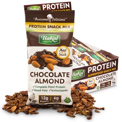 BaKol Trail Mix - High Protein Snack Chocolate Almond Mixed Nuts, Low Carb And Low Calorie Healthy Snacks Mix, Meal Replacement, Bulk 12 pack (Chocolate Almond)