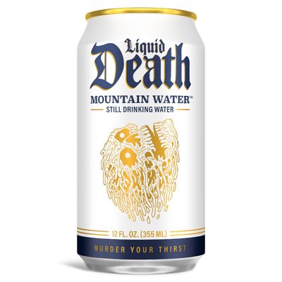 Liquid Death, Still Mountain Water, 12-Pack (12oz Cans), Real Mountain Source, Infinitely Recyclable Ice-Cold Cans, American Made