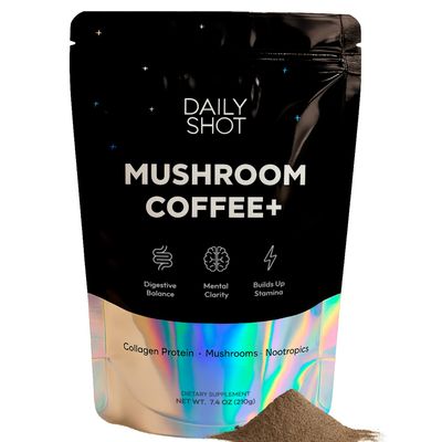 Daily Shot Mushroom Coffee with Collagen - Adaptogenic Instant Coffee for Energy, Focus, Mental Clarity - Enhanced with Lion s Mane, Chaga, L-Theanine (30 Servings)
