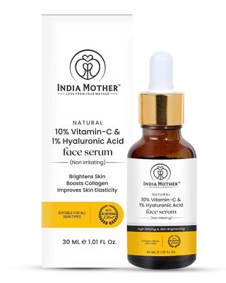 India Mother Vitamin C Serum for Face - 10 Ethyl Ascorbic Acid Natural Vitamin C 1 Hyaluronic Acid - Brightening Anti-Aging Serum for Dark Spots, Fine Lines - For All Skin Types