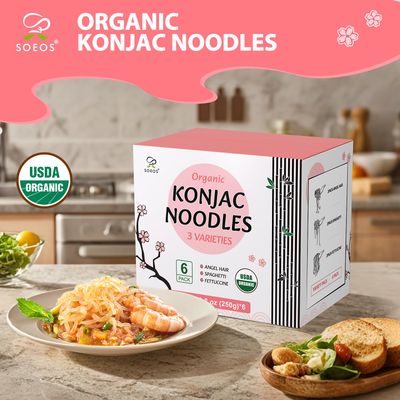 Soeos Konjac Noodles, Organic Shirataki Noodle, Low Calorie, Keto and Paleo Friendly, 3 Variety Noodles, 52.8 Ounce (Pack of 6)