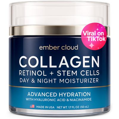 Collagen Face Cream with Stem Cells Retinol Hyaluronic Acid Niacinamide - Collagen Face Moisturizer with Airless Pump - Day Night Moisturizer - Made in USA
