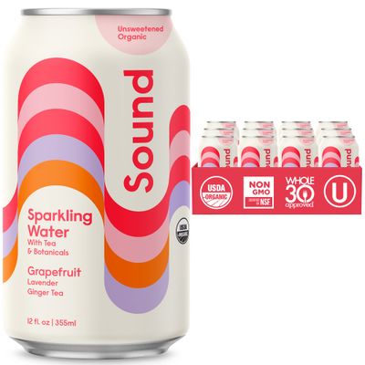 Sound Sparkling Water - Grapefruit wLavender Ginger Tea. Organic. Zero Calories. Zero Sugar. Non-GMO. Whole30. Caffeine Free Seltzer Water. 12 Fl oz (Pack of 12)
