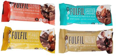 Fulfil Vitamin Protein Bars, Chocolate Salted Caramel, Chocolate Hazelnut, Chocolate Peanut Caramel, and Chocolate Peanut Butter, 1.41 Ounce (Pack of 8) - with Make Your Day Bag Clip