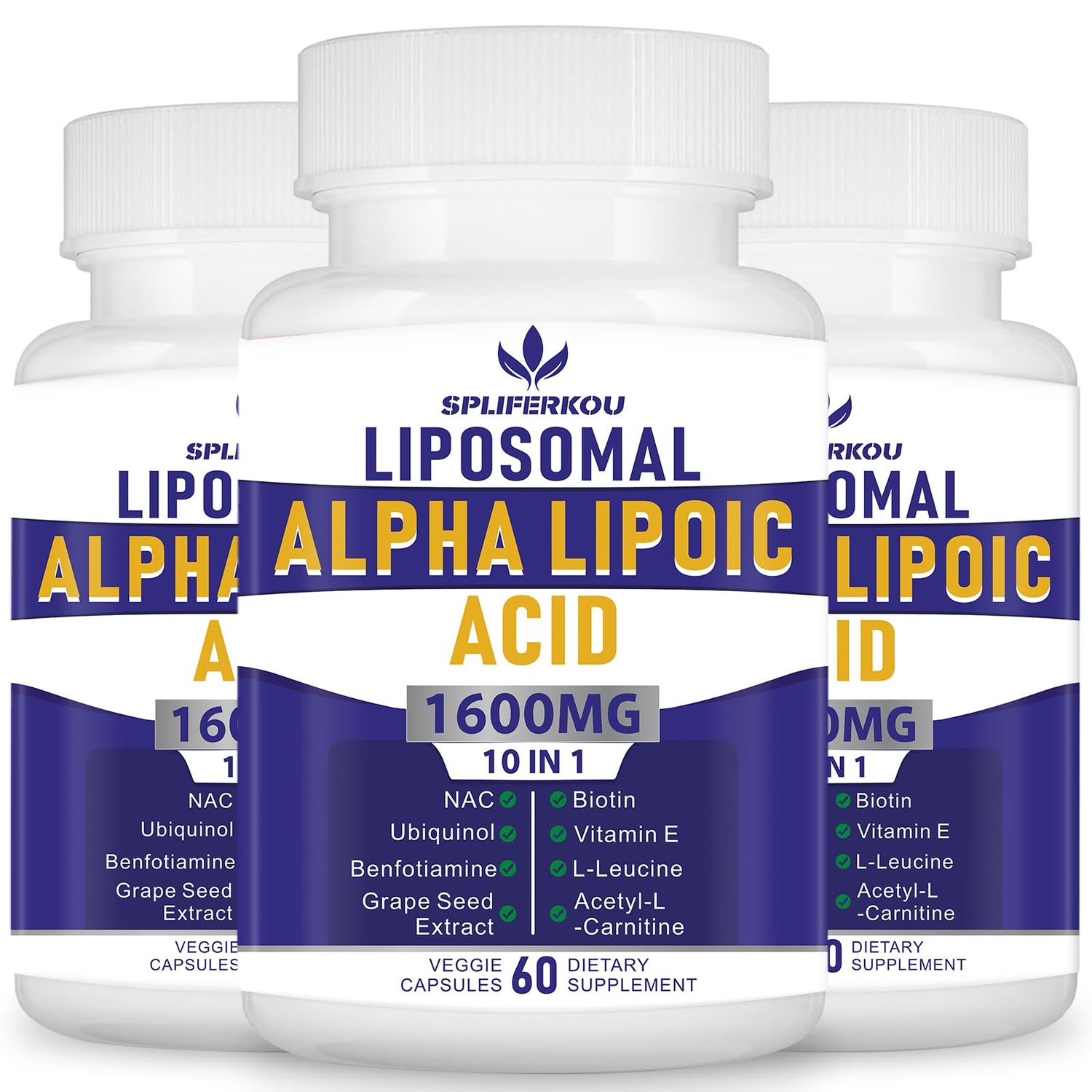 Spliferkou Liposomal Alpha Lipoic Acid 1600mg per Serving,ALA Supplement for Antioxidant Health,Energy and Metabolism-Gluten Free Non GMO 180 Capsules