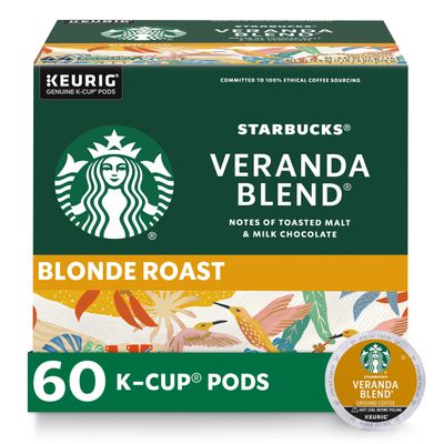 Starbucks K-Cup Coffee Pods, Starbucks Blonde Roast Coffee, Veranda Blend for Keurig Brewers, 100 Arabica, 6 boxes (60 pods total)