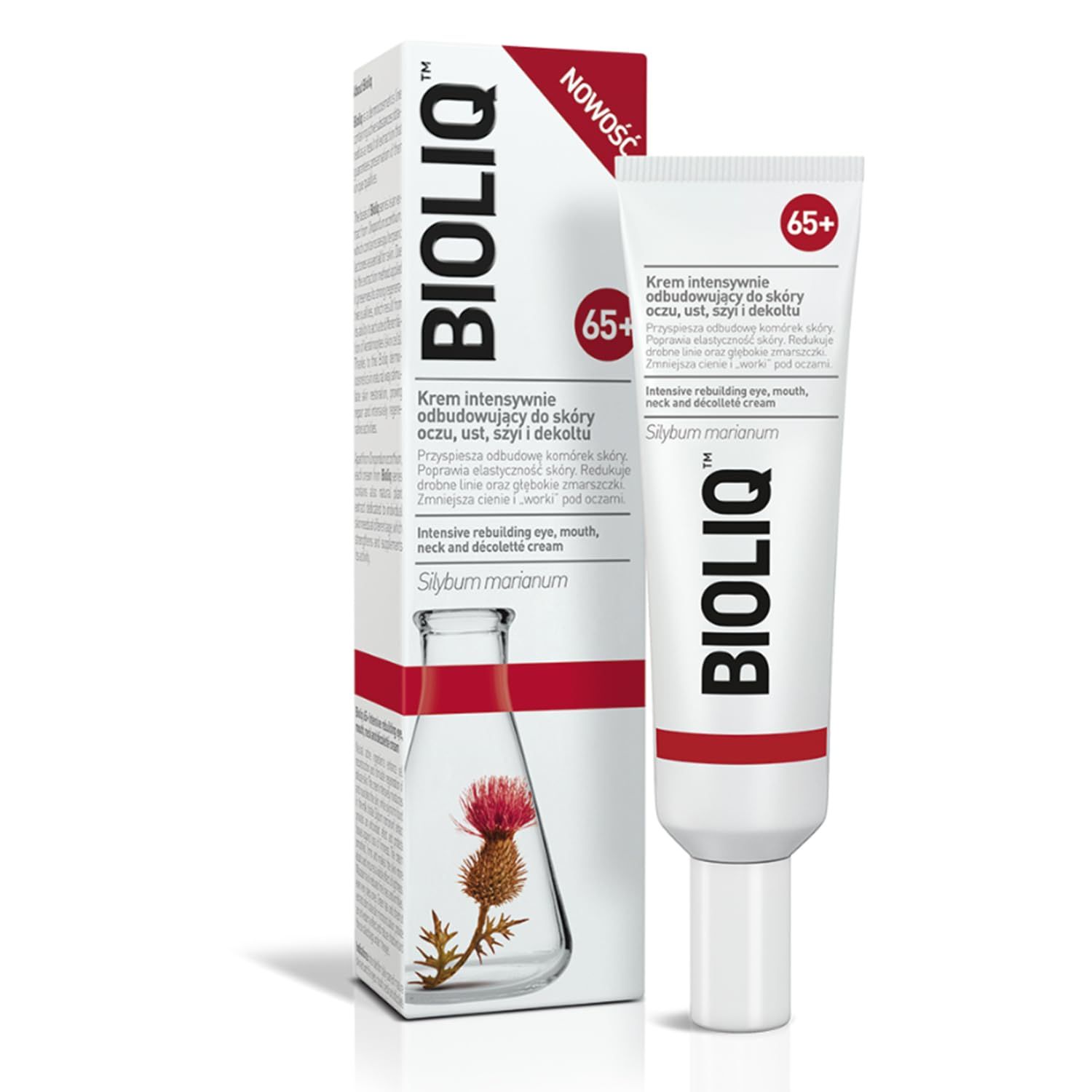 Bioliq - 65 Intensive Rebuilding Cream for Eye, Mouth, Neck, and D collet - Improves Elasticity, Wrinkles, Shadows, Bags with Silymarin - 30 ml