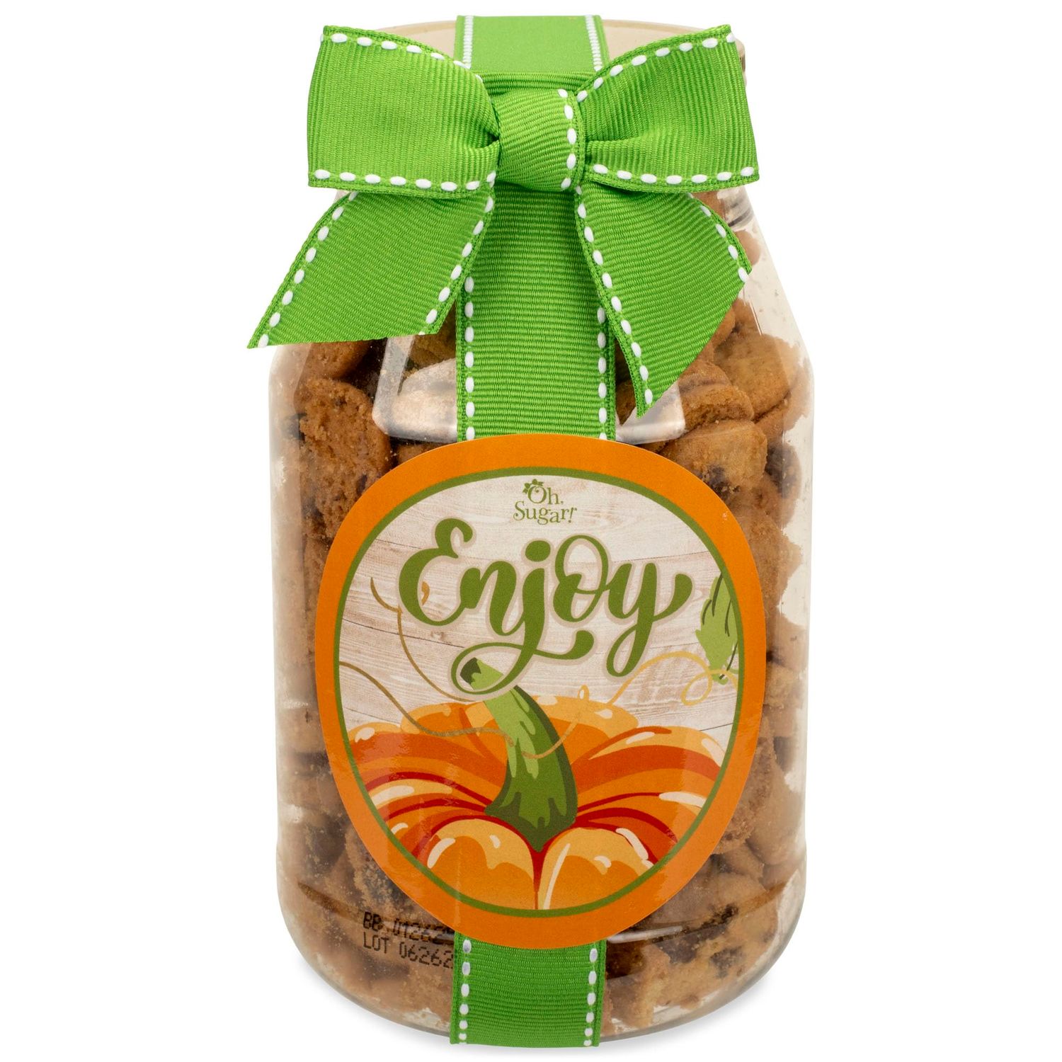 100 North Oh Sugar Sweets Fall Autumn 10 Ounce Decorative Container With Bright Green Bow, Tasty Delicious Chocolate Chip Cookies, Enjoy