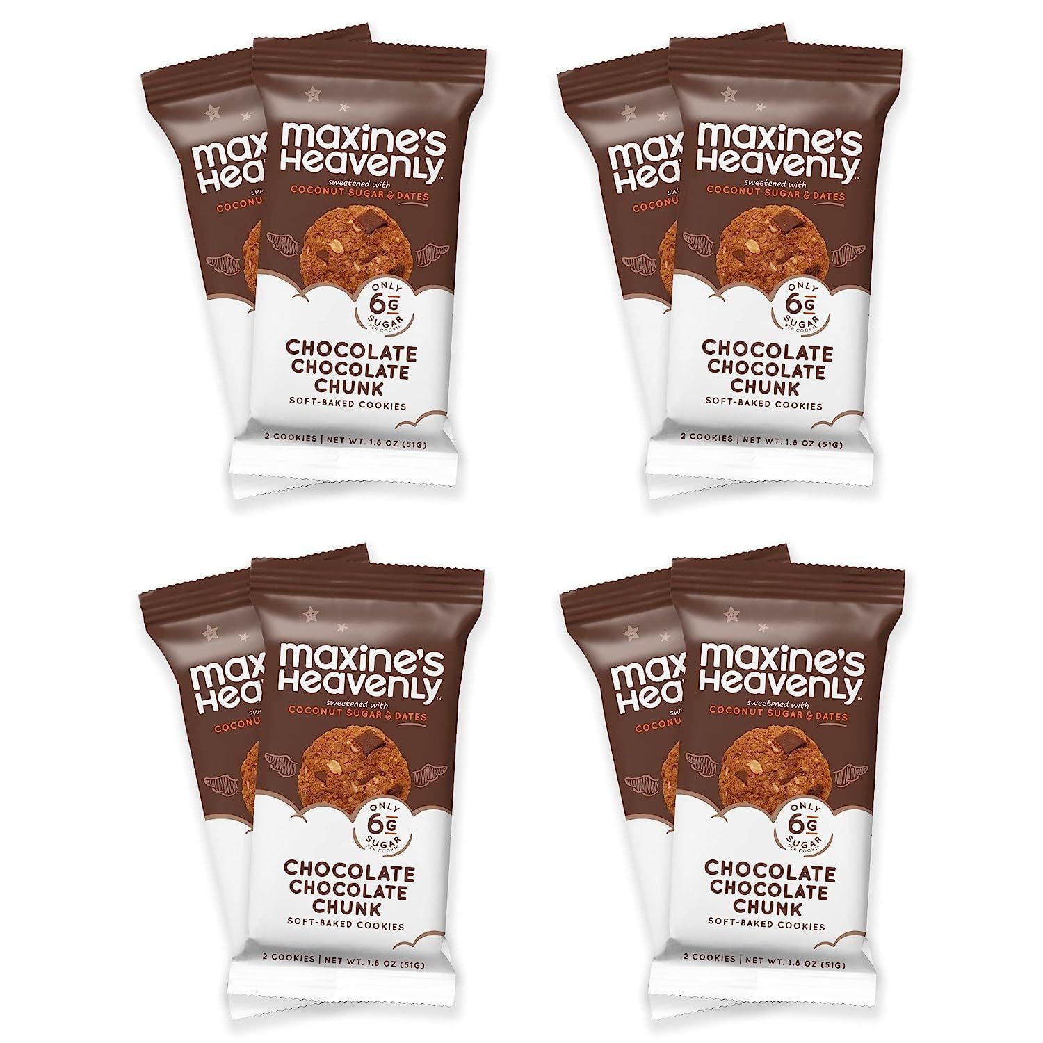 Maxine&#39;s Heavenly Healthy Cookie Packs - Soft Baked Double Chocolate Chunk Gluten Free Chocolate Chip Cookies Vegan, Non GMO, Natural Ingredients Individually Wrapped 2 Pack (8 count)