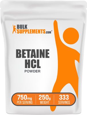 BulkSupplements.com Betaine HCl Powder - Betaine Hydrochloride Powder, Betaine HCl 750mg, Betaine Hydrochloride Supplement - Gluten Free, 750mg per Serving, 250g (8.8 oz) (Pack of 1)