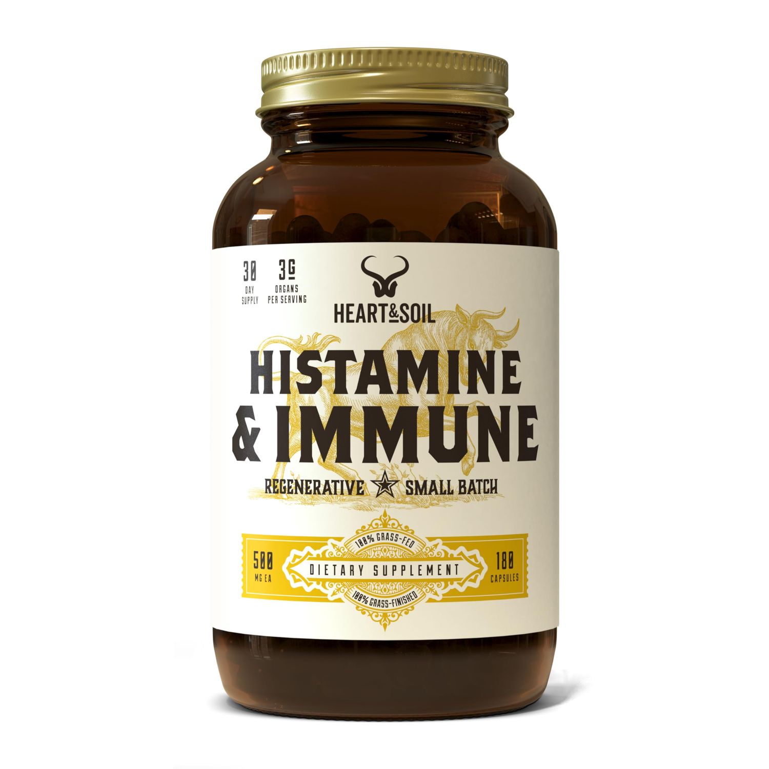 HEART SOIL Histamine and Immune Support - 3000mg DAO Enzyme Supplements with Bovine Thymus, Selenium Vitamin A - Non-GMO, Allergen-Free - 180 Capsules