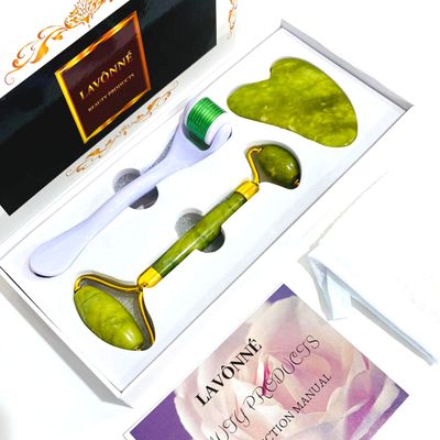 LAV NN 100 Authentic Jade Roller and Gua Sha Set for face I Derma Roller I Facial Tools I Real Guasha I Premium Quality I Mother's Day Gift for wife