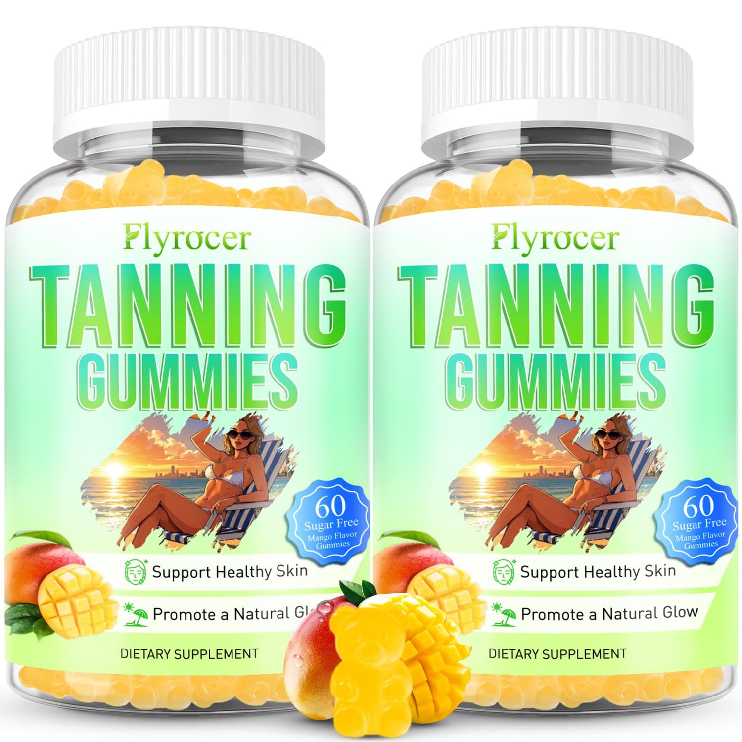 Tanning Gummies for Women Men, Tanning Supplement with Astaxanthin, Lycopene Beta Carotene for Skin Health Glow, Vegan, Non-GMO, Mango Flavor, 120 Count