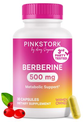 Pink Stork Berberine Supplement 500mg - Metabolism Support for Women - Overall Hormonal Wellness, for Active and Healthy Lifestyle, Gluten-Free, Dairy-Free - 500 mg Capsules, 30 Count