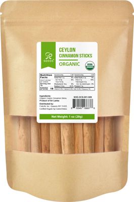 Soeos Ceylon Cinnamon Sticks, Organic Cinnamon Sticks, Real Cinnamon farmed in Sri Lanka, Non-GMO, Cinnamon for Coffee, Baking, Cooking and Beverages 1 oz (28g)