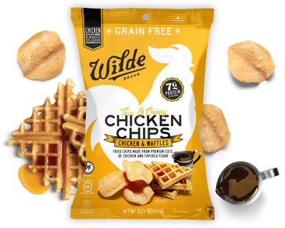 Chicken Waffles Chicken Chips by Wilde Brands, Protein Snack, Made with Real Chicken, Keto Friendly Paleo Certified, Antibiotic Gluten Free, 2.25oz Bag (4 count)