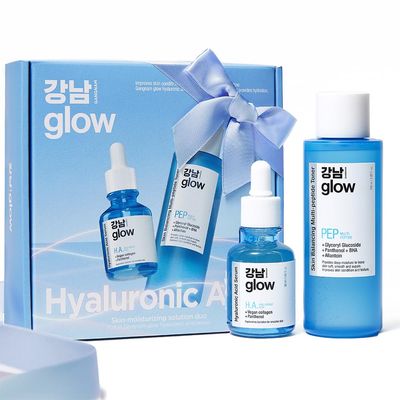 GANGNAM GLOW Skin-Moisturizing Solution Duo - Multi-Peptide Toner for Face 5.07fl oz Hyaluronic Acid Serum 1.01fl oz I Korean Skincare I Special Gifts for Women