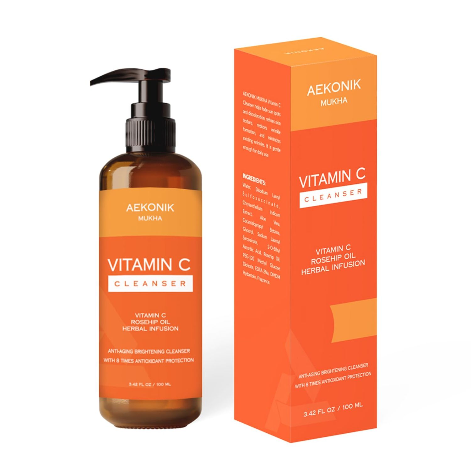 Vitamin C Face Cleanser - Natural Vitamin C for Pigmentation and Uneven Skintone - Goodness of Herbal Vitamin C - Aloe Vera, Glycerol and Rosehip Oil - Antioxidant - Fades Acne Scars - 100 ML