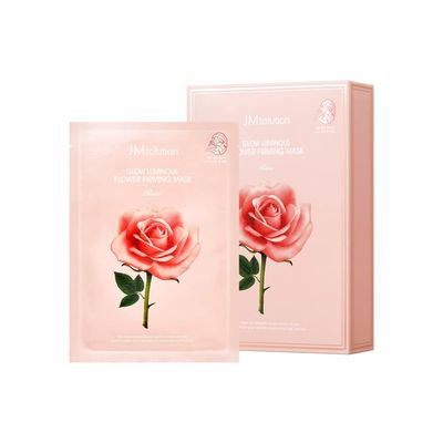 JMSolution Glow Luminous Flower Firming Mask Rose - Korean Skincare Facial Mask - Nutrition Moisturizing -rosewater 3 types of flower extracts - 10 sheets for all skin types (11. Flower-Rose)