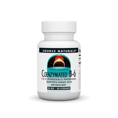 Source Naturals Coenzymated B-6 25mg P-5 Pyridoxal-5 Phosphate Fast-Acting, Quick Dissolve Vitamin Supports Amino Acid Metabolism - 60 Lozenges