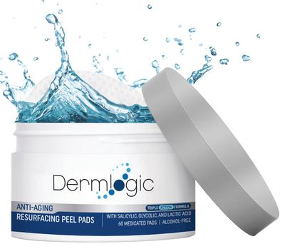 Anti Aging Resurfacing Peel Pads - Contains Salicylic, Glycolic, Lactic for Face Body. Includes Hyaluronic, Witch Hazel, Green Tea Aloe Vera. Exfoliates to Correct Dark Spots Scars.