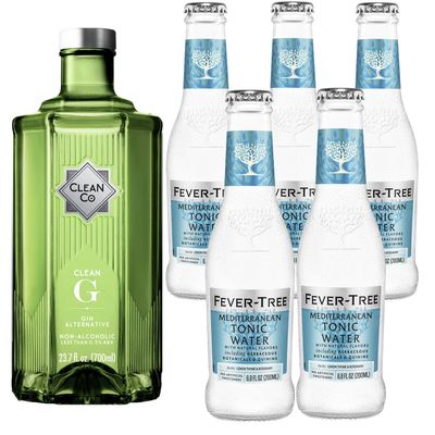 Clean Co Non-Alcoholic Gin 700ml Bottle 1-Pack With Fever Tree Mediterranean Tonic 5-Pack