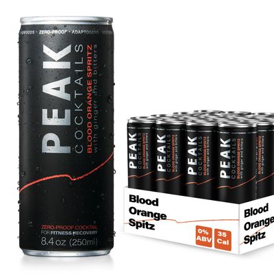 Peak Cocktails Non-Alcoholic Cocktail Adaptogens, Nootropics, Superfoods for Recovery, Calm, Sleep Ashwagandha, Tart Cherry, L-Theanine Mixologist-crafted Blood Orange Spritz 8.4 oz, 24-Pack