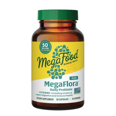 MegaFood MegaFlora Probiotic Plus - Probiotics for Women Digestive Health- Probiotics for Men - 50 Billion CFUs 14 Strains - Immune Support Supplement - Vegetarian - 30 Capsules, 30 Servings