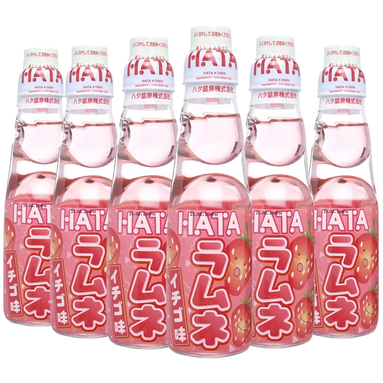 Fusion Select Ramune Japanese Soda - Classic Carbonated Japanese Drinks - Fizzy Ramune Soda Drink from Japan in Codd-Neck Bottles with Marble Stoppers - 6.76 oz, 6-Pack (6Bottle- Strawberry)