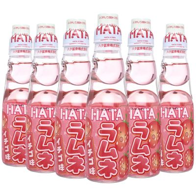 Fusion Select Ramune Japanese Soda - Classic Carbonated Japanese Drinks - Fizzy Ramune Soda Drink from Japan in Codd-Neck Bottles with Marble Stoppers - 6.76 oz, 6-Pack (6Bottle- Strawberry)
