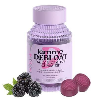 Lemme Debloat - Digestive Gut Health Gummies with 2 Clinically Studied Probiotics Prebiotic, 3 Billion CFUs - Vegetarian, Gluten Free, Non GMO, BlackBerry Flavor (60 Count)