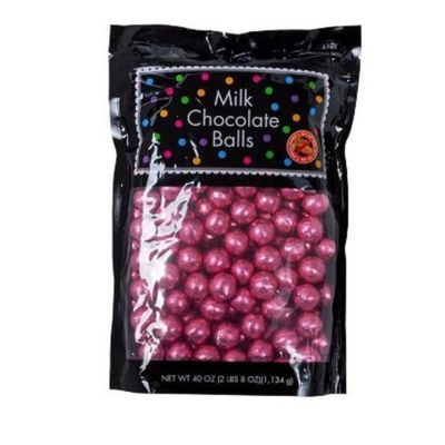 Albert&#39;s Candy Milk Chocolate Foiled Balls, 40 oz Bag, Party and Wedding Candy, Peanut-Free Tree Nut-Free (Full Size, Pink)
