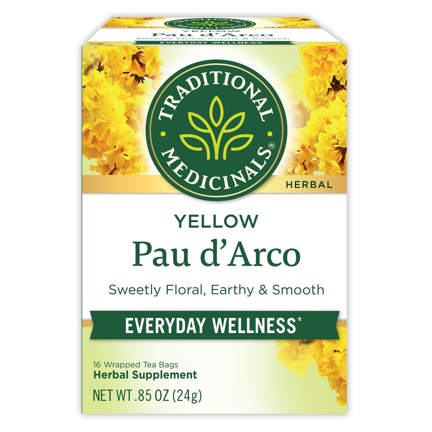 Traditional Medicinals Tea, Yellow Pau d&#39;Arco, Everyday Wellness, 16 Tea Bags