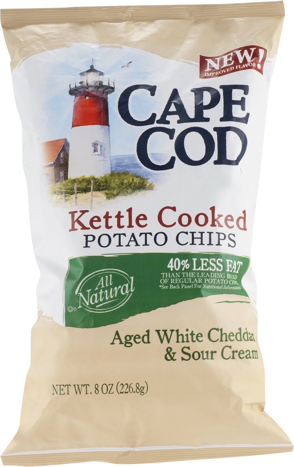 Cape Cod White Cheddar And Sour Cream Kettle Cooked Potato Chips 50 Less Fat, 8 oz