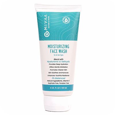 mivaa Moisturizing Face Wash with 2 Salicylic Acid Hyaluronic Acid 100ml For All Skin Types, Deep Hydration, Anti-Acne, Clearer Skin- Sulphate Paraben Free - Men Women