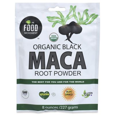 The Food Movement Co. Black Maca 8 oz Raw Food Powder - Organic, Non-GMO, Vegan, Gluten Free- Black Maca Root Supplement for Whole Body Wellness